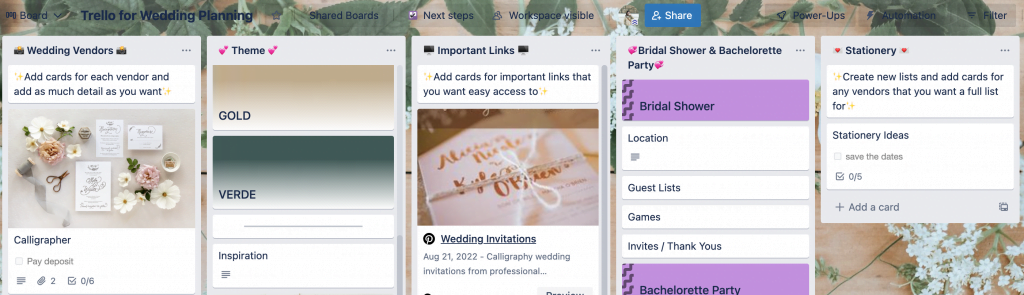Online wedding planning with trello board